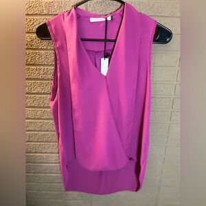 Sleeveless Draped V-Neck Blouse in Magenta
